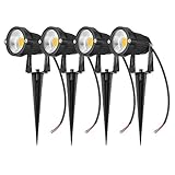 EMANER Outdoor Spotlight LED Landscape Garden Light, 110V-130V Input (Not12V), 5W Very Bright COB 5000K Daylight White, Reliable Aluminium Housing Waterproof with Spiked Stand or Wall-Mount, 4-Pack ...