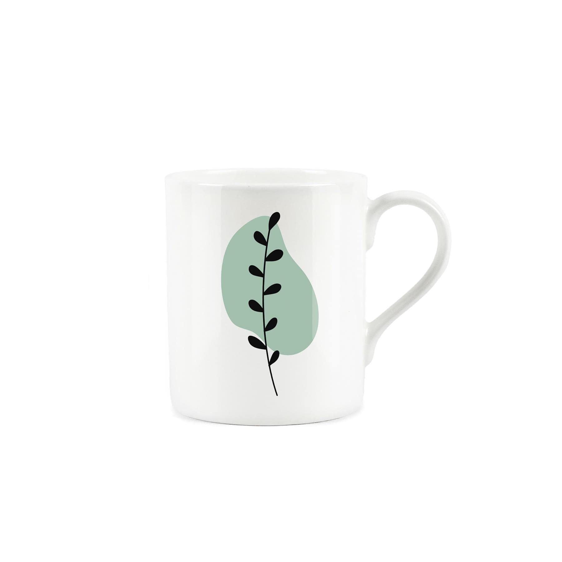 Purely Home Sage Green Minimalistic Plant Mug - Organic Plants Collection - Small Fine Bone China White Mug Tea Coffee Present Gift