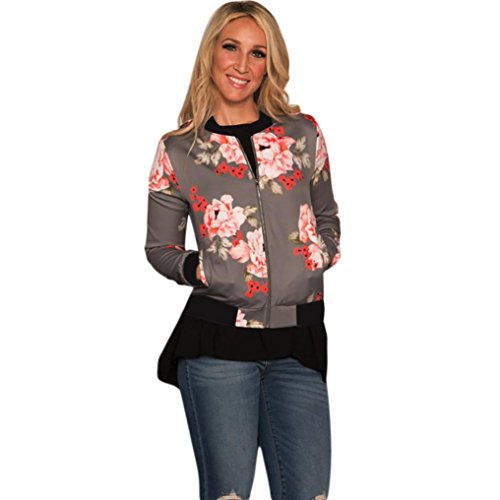 Gillberry Women Stand Collar Long Sleeve Zipper Floral Printed Bomber Jacket (D, L)