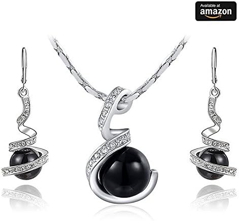 RARITYUS Christmas Gift [Pearl Series] Fashion Gorgeous Genuine Austrian Crystal Black Pearl Unique Rotation White Gold Plated Necklace Earrings Silver Sets Jewelry