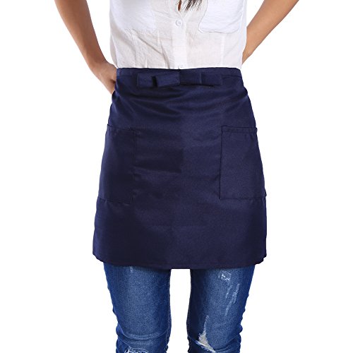 FILFEEL Waist Apron, Half-Length Short Apron Unisex Bowknot type With Pockets for Bar Waiter Waitress(Navy Blue)