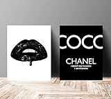 Glam Wall Art Poster Print on Fine Art Paper- Vinyl Kiss Lips COCO CHANEL, Shoes, Book, Handbag Vogue - Famous Fashion Quote - Black Color- 679 610 size 8