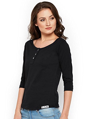 the dry state women's cotton burgundy henley pure cotton 3/4 sleeves tshirt