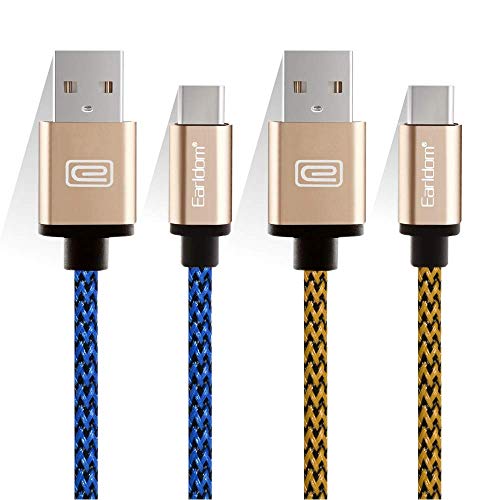 JULAM USB Type C Cable Compatible Energy Sistem Energy Phone Pro 3 5.5" and More, 6.6ft USB A to C Charger (2-Pack) Nylon Braided Fast Charging Cord (Blue+Golden)