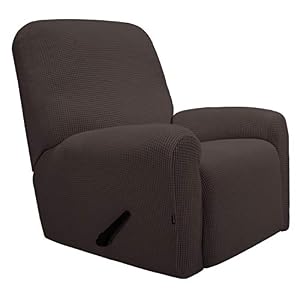 Image of Easy-Going Recliner Stretch Sofa Slipcover Sofa Cover 4-Pieces Furniture Protector Couch Soft with Elastic Bottom Kids,Polyester Spandex Jacquard Fabric Small Checks(Recliner,Chocolate)