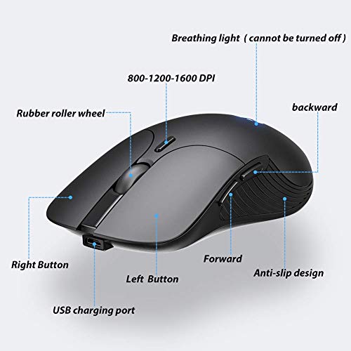 INPHIC Wireless Mouse Wiederaufladbare, 2.4G Silent Computer Wireless Mouse, 1600 DPI, 6 Tasten Mäuse für Laptop Notebook, PC, MacBook Durable Slim, Business Office Home Mouse (schwarz)
