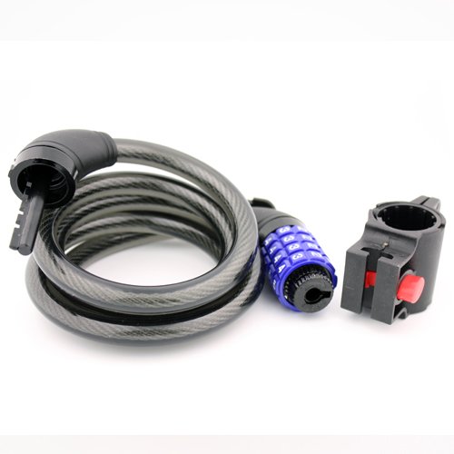 Topzone 72" inch Extra Long Heavy Duty 12mm Cable Self Coiling 4-Digit Combination Bicycle Bike Lock with Mount (Black)