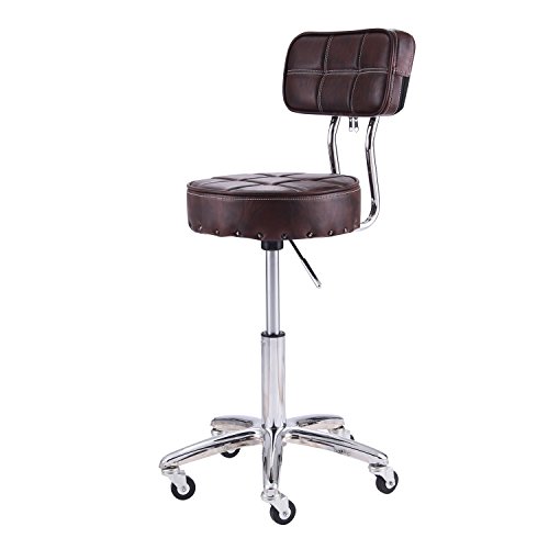 Rfiver 13.2inch Seat Cushion Ergonomic PU Leather Adjustable Rolling Office Work Stool Chair Swivel Home Desk Chairs with Backrest and Chrome Metal Base in Brown SC1003-2 - Thumbnail 7
