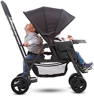 Premium Double Tandem Baby Strollers, Car Seat Adapter, Umbrella, Travel Systems Ready, for 2, with Infants, Toddlers and Kids, Black Color + 2 Free Strap-on Handy Hooks!