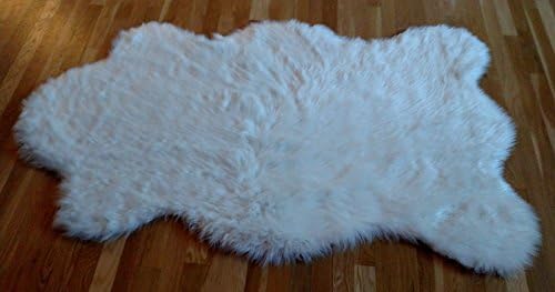 Faux Fur Sheepskin Rug White Flokati Shag (4'x6') Pelt Shape Free Form