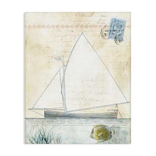Stupell Industries Antique Sailboat & Postal Stamp Canvas Wall Art Design by Su…