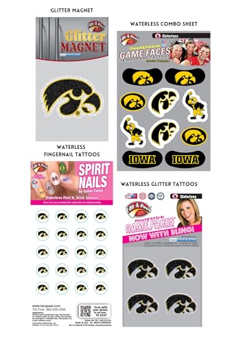 Iowa Hawkeyes Temporary Tattoo and Fan Tailgate Bundle 41my+HMAqFL