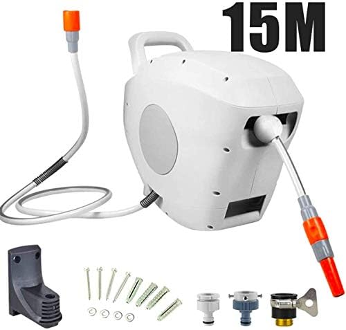 ホースリール 水道ホース 伸びるホース 散水ホース 格納式ウォーターホースリールフレキシブルガーデンホース ホースリールと15mホースを含むホースコネクタ キンクフリーで便利なストレージ 植物に水をやるのに最適 庭園 バルコニー