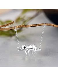 JUSTKIDSTOY Sloth Pendant Necklace Sterling Silver “Slow Down Be Happy” Slider Animal Necklaces for Women Teens Sloth Gifts Lover