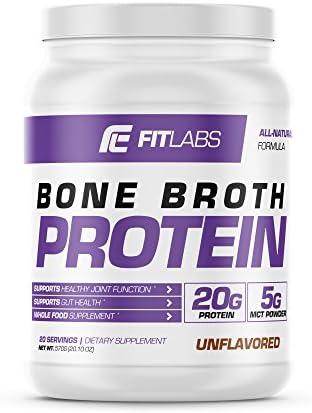 Fit Labs Bone Broth Protein Powder, Unflavored, 20 Servings, All Natural Formula, Low Carb, Low Sugar, For Healthy Skin, Joints &amp; Improved Gut Health, Unleash This Ancient Form of Nutrition, 1.25 LB