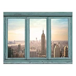 Architectural Skyline View - Skyscrapers lit with an Early Morning Rising Sun - Empire State Building New York City - Wall Mural, Removable Sticker, Home Decor - 24x32 inches