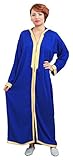 Moroccan Caftans Women Hand Made Breathable Hooded Caftan Fits Small To Medium Embroidered Blue
