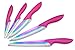 Chef's Star 6 Piece Kitchen Knife Utility Set, Stainless Steel Blade W/Colored Titanium Coating and Pink Handles, Includes Chef, Bread, Carving, Paring and Utility Knife Plus Acrylic Knife Block