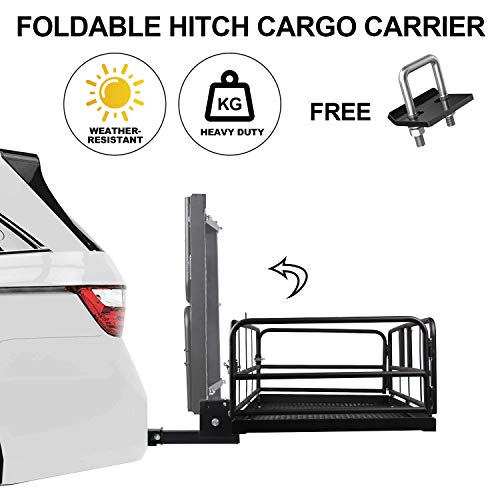 Rear Hitch Cargo Carrier Folding Basket with High Sides 2'' Receivers Rear Foldable Cargo Rack Luggage Basket Trailer Holder - Thumbnail 7