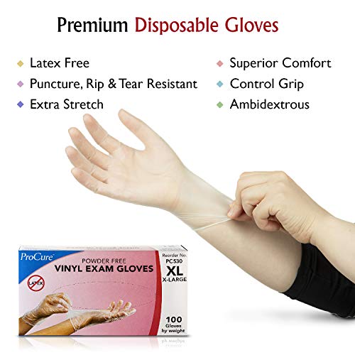 Powder Free Disposable Clear Vinyl Gloves, Medium 100 Count - Heavy Duty Rubber Latex Free Exam Gloves - Non Sterile, Ambidextrous - Soft with Textured Tips - Food Safe, Medical Grade