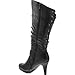 Top Moda PAGE-65 Women's Knee High Round Toe Lace-up Slouched High Heel Boots