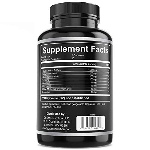 Dr. Emil's Joint Support Formula - Glucosamine Chondroitin, Turmeric and MSM - Doctor Formulated Joint Supplement for Mobility and Pain Relief - for Men and Women (60 Veggie Capsules)