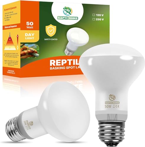 REPTI HOME バスキングライト 防爆コーティング 爬虫類 サングロー 50W 2個 爬虫類 ライト 紫外線ライト 爬虫類 日光模擬 UVA＆昼用集光型スポットランプ 爬虫類 保温電球 ヒゲドラゴン、トカゲ、亀等用