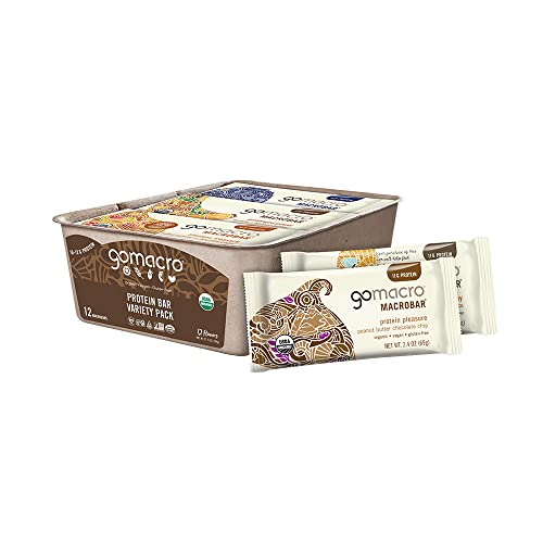 GOMACRO MACROBAR ORGANIC VEGAN PROTEIN BARS – PROTEIN VARIETY PACK (2.3-2.4 OUNCE BARS, 12 COUNT)