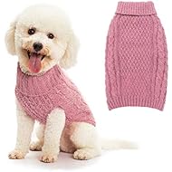SCIROKKO Turtleneck Dog Sweater - Classic Cable Knit Winter Coat - Feather Yarn Glittered with Silver Wire - Keep Warm for Doggies Puppy, Pink Small