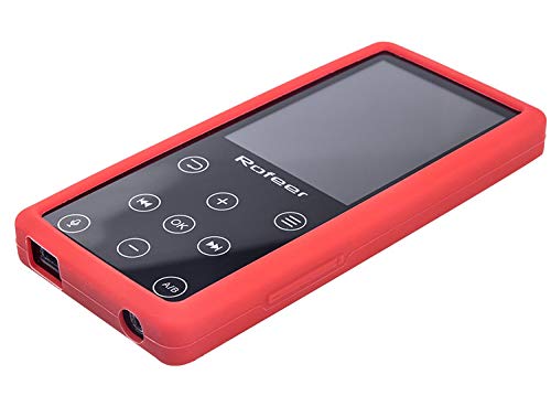 Fromsky Case for Rofeer MP3 Player, Silicone Skin Protective Cover Case with Tempered Glass Screen Film Screen Protector (Red)
