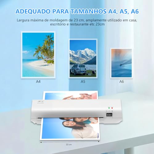 Máquina de Laminação de 9 Polegadas & 6 Folhas de Laminação a quente, Tecnologia Never Jam, para Quente & Frio para Folhas de Laminação A4/A5/A6, para Escritório, Escola, Negócios e Casa