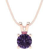 Clara Pucci 0.5 cttw Alexandrite Rose Gold-Plated Silver Necklace and Pendant for Women (16" Box Chain,Round Cut,5mm)