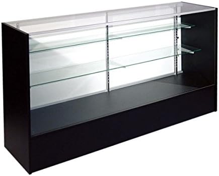 Retail Glass Display Case, Full Vision Showcase Black, 70" Long x 18" Deep x 38" Tall