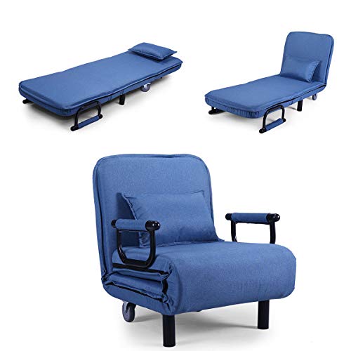 Blue Sofa Bed Arm Chair Convertible Single Dorm Room Couch Recliner Sleeper Folding