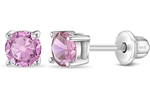 925 Sterling Silver Cubic Zirconia Round Screw Back Earrings for Toddlers & Little Girls 4mm - Timeless and Classic Stud Earr