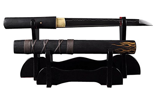 Handmade Sword - Functional Samurai Shirasaya Tanto, 1045 Carbon Steel, Hand Forged Heat Tempered, Full Tang, Sharp, Black Scabbard