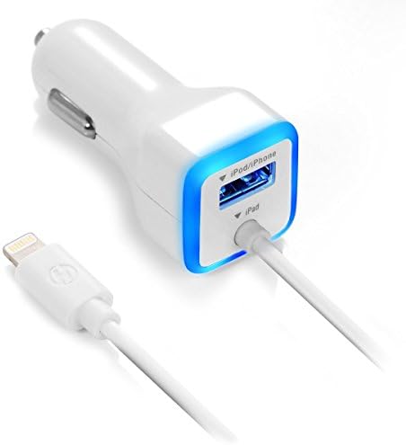 eBuddies Car Charger - 3.3 Feet Lightning Cable Cord for iPhone 7 Plus/7 / 6s/ 6s Plus/6 Plus/6 /5s /5/5C, iPad Air/Mini and iPod (White)