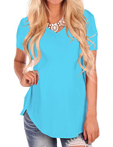 NIASHOTWomens Short Sleeve V-Neck Loose Casual T-shirts Summer Tops