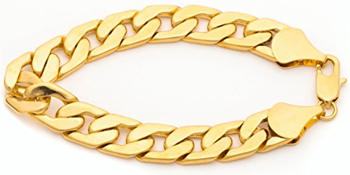 11mm flat gold cuban link bracelet, stunning 24k thick,…