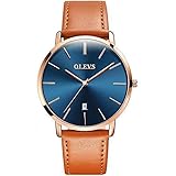 Thin Mens Watches,Men’s Watch Blue/White/Black Dial Wrist Watches,Mens Leather Watch Black\Yellow\Brown Simple Men Business Watch with Date,Waterproof Quartz Casual Watch,Men’s Watches