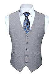 HISDERN Grey Mens Vest Formal Business Suit Vest