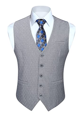 HISDERN Grey Mens Vest Formal Business Suit Vest