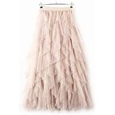 Goldgrapes Tulle Skirts for Women Midi Long Fairy Skirt Tutu A-Line Mesh Layered High Elastic Waist Halloween Skirts