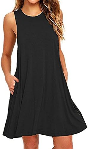 Lanlun 2017 Summer Women's Sleeveless Pockets Casual T-shirt Dresses , Black , Medium