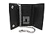 R.F.I.D Bikers's Black Cow Leather Long Checkbook Tri-fold Steel Chain Wallet Zipper Pocket