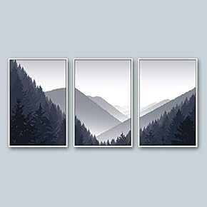 3 Piece Framed Canvas Wall Art for Living Room, Bedroom Mountain Landscape Illustration XX Canvas Prints for Home Decoration Ready to Hang - 16"x24"x3 Panels