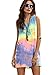 Romwe Women's Sleeveless V Neck Tie Dye Tunic Tops Casual Swing Tee Shirt Dress