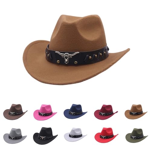 Western Cowboy Hat for Men Women Faux Fur Felt Cowgirl Soft Cowgirl Outdoor Cowboy Hat with Wide Brim Brown