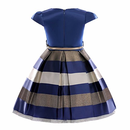 AYOMIS Litter Big Girl Dress Princess Gowns Party Wedding Dresses(Navy Blue - O Neck,9-10Y)