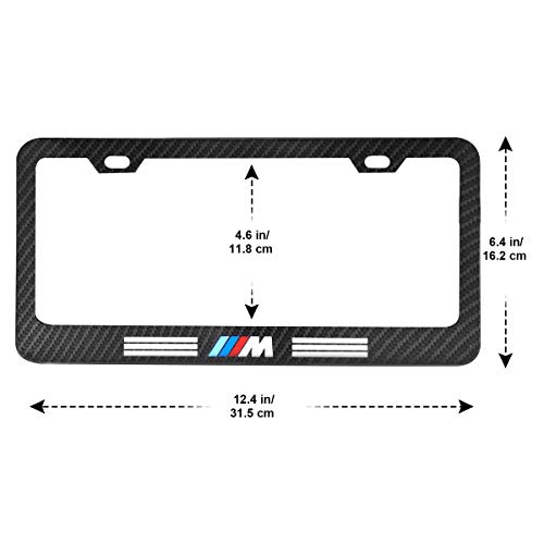 2pcs M Sports Performance Logo License Plate Frame Frame,Applicable to US Standard car License Frame,with Carbon Fiber Textured Glossy Finish Logo for BMW (bwn-m-2) - Thumbnail 2